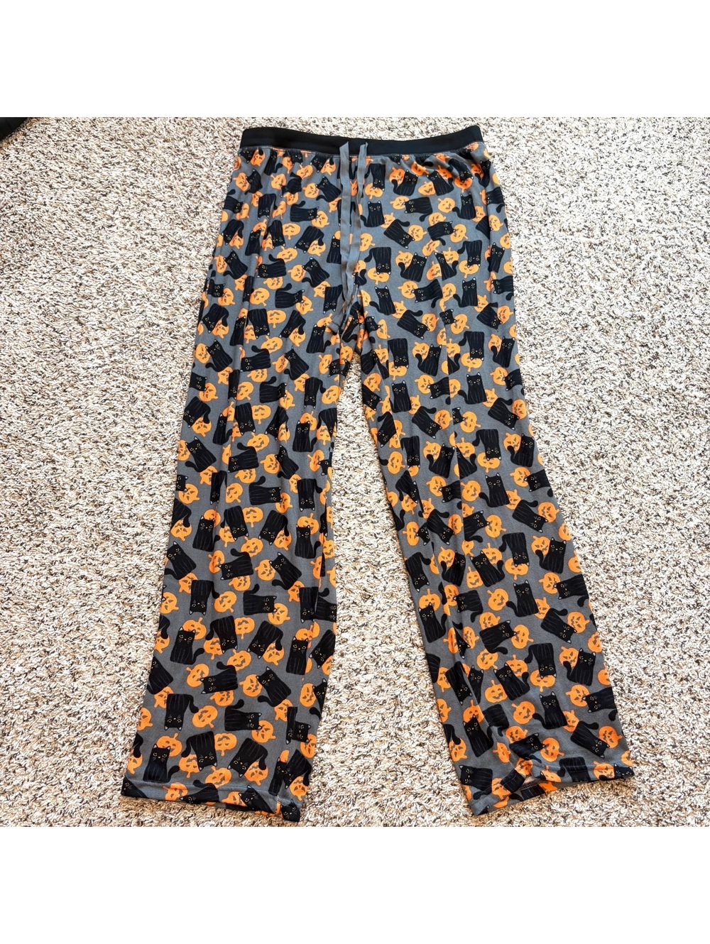 René Rofe XL Halloween Cat Pumpkin Pajama Pants Gray Black Orange Spooky Season